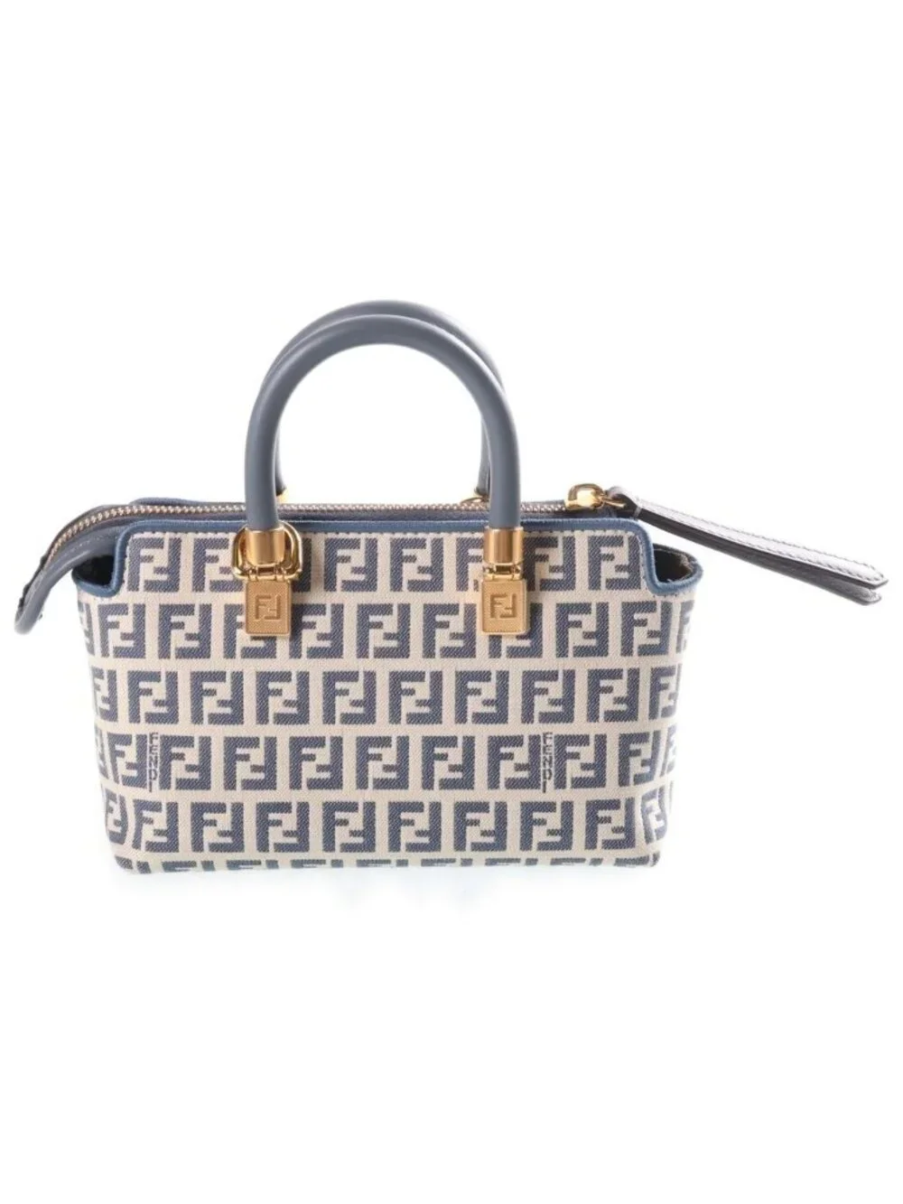 Fendi Zucca by the Way Mini 2-Way Mini Shoulder Bag Light Blue Leather Canvas